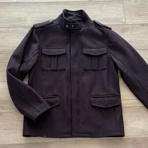 Ben Sherman military-style wool blend field jacket in dark brown size XLarge